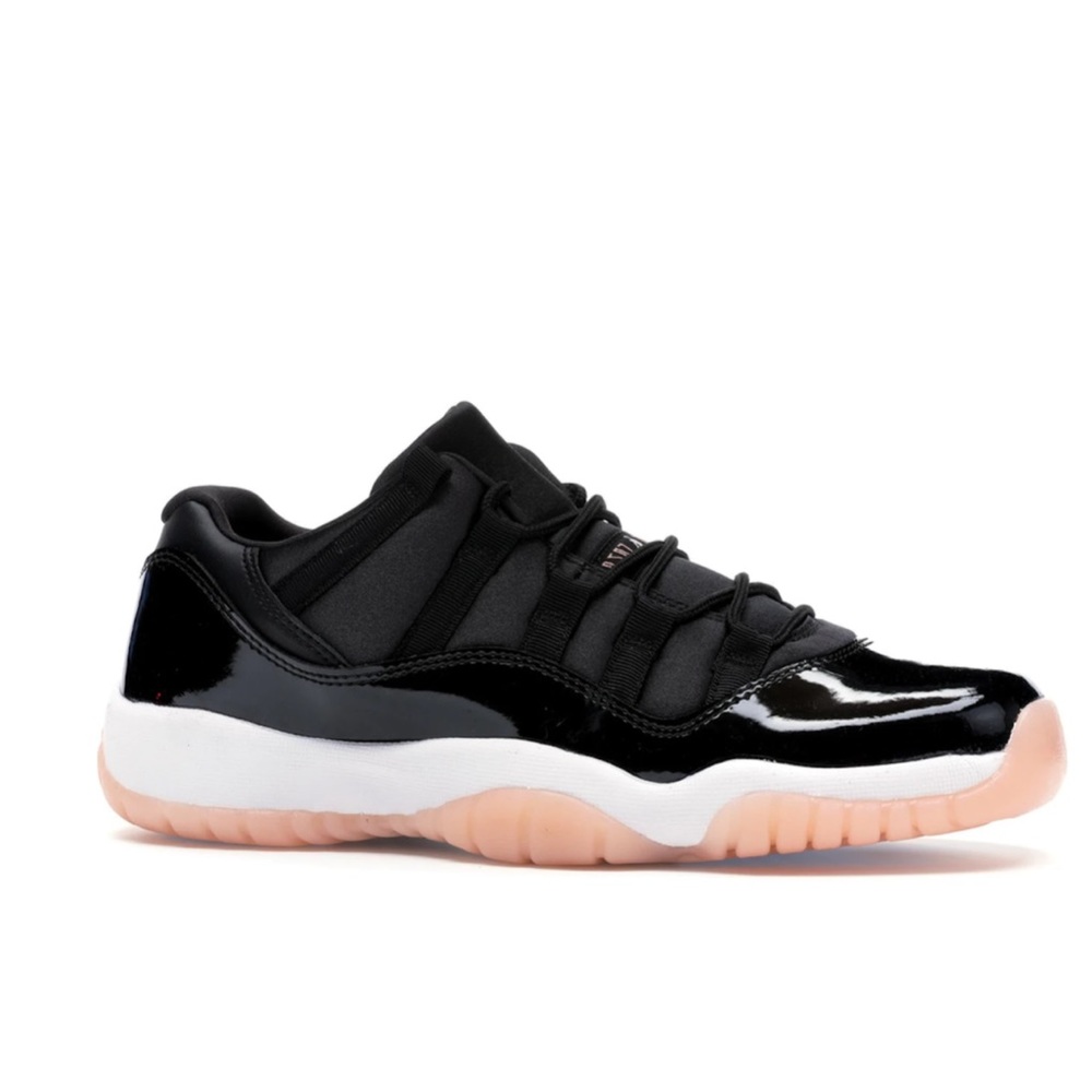 Low top Air Jordan 11. Black, coral, white. Limited.
